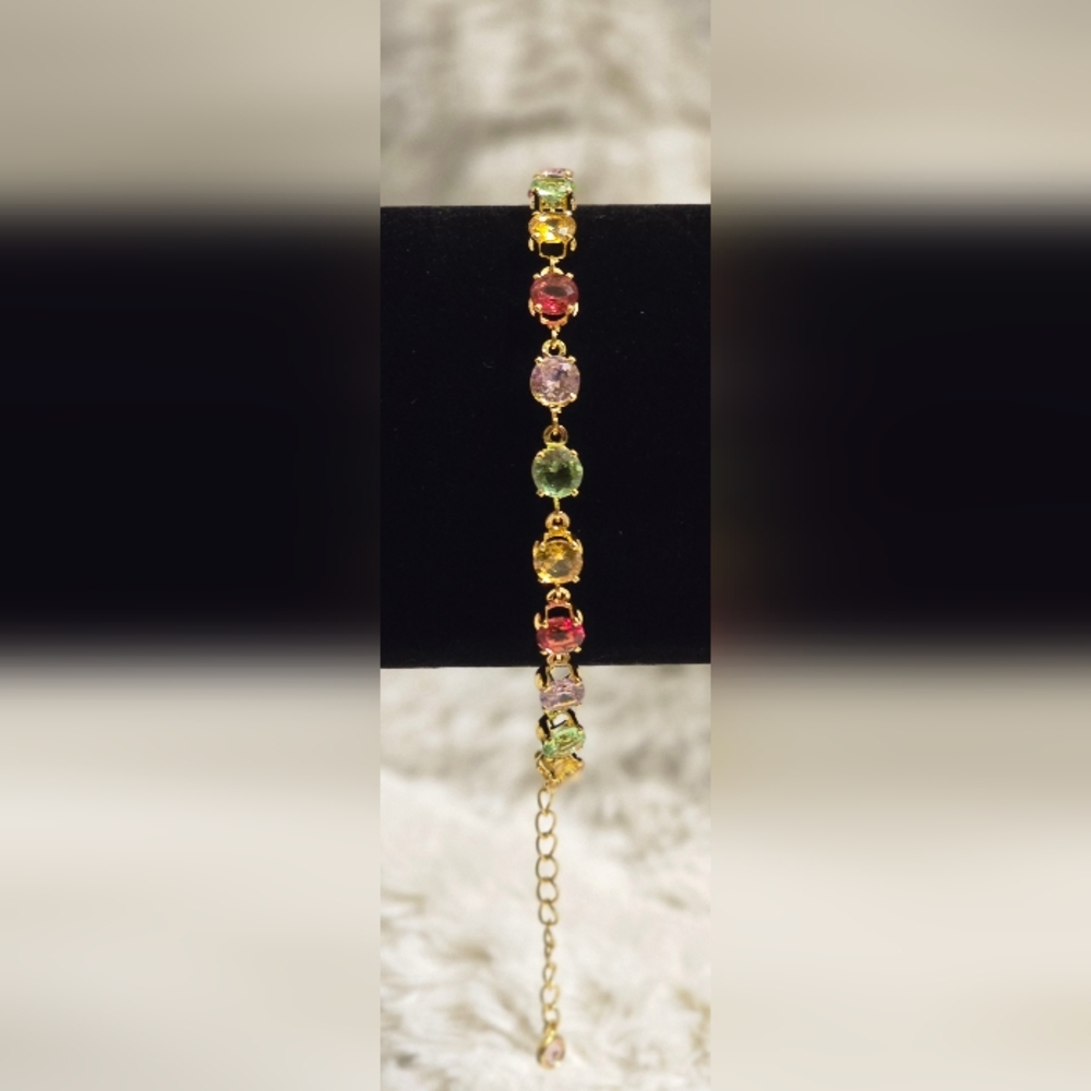 Stainless Steel Gold Overlay Multi-Colored Gemstone Accents 6.5"-8.5" NWT